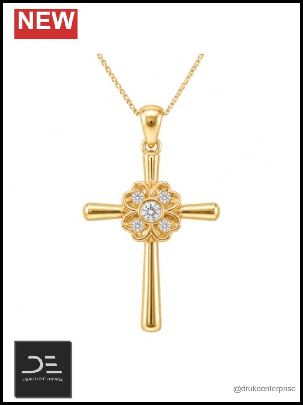 1CT Moissanite Cross Pendant Necklace for Women, 18K Gold Plated Sterling Silver